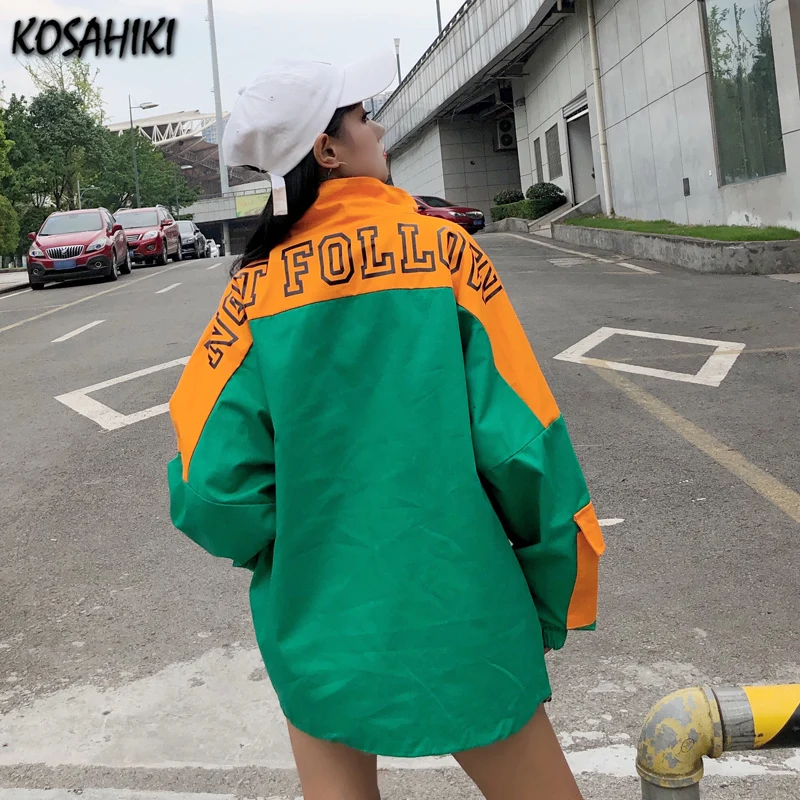 

KOSAHIKI New Korean Student Bf Harajuku Loose Contrast Color Couple Hip-hop Style Jacket Streetwear Cargo Coat Chamarras