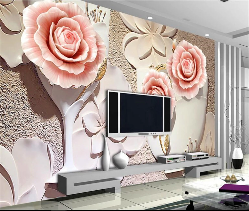 

beibehang Large custom rosette relief mural TV living room bedroom background home decoration