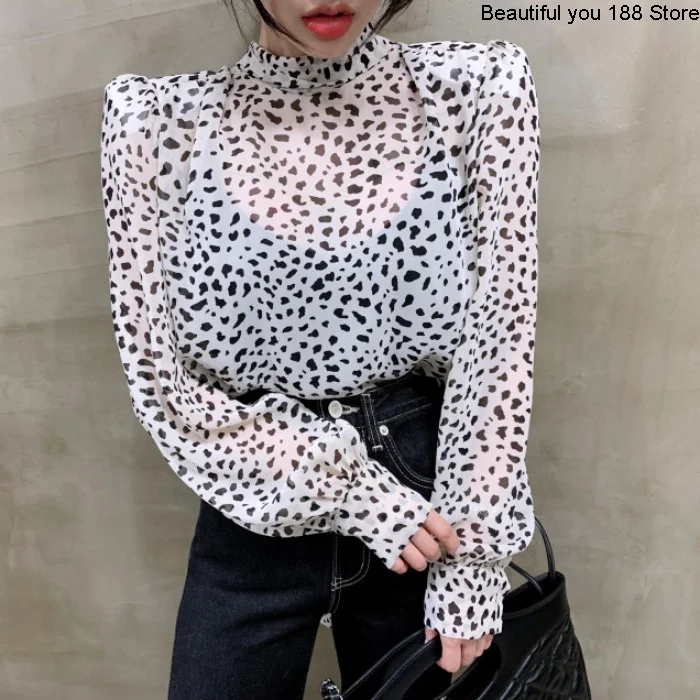 

Korean net red autumn back lace up point Chiffon Bubble Sleeve Chiffon baby shirt