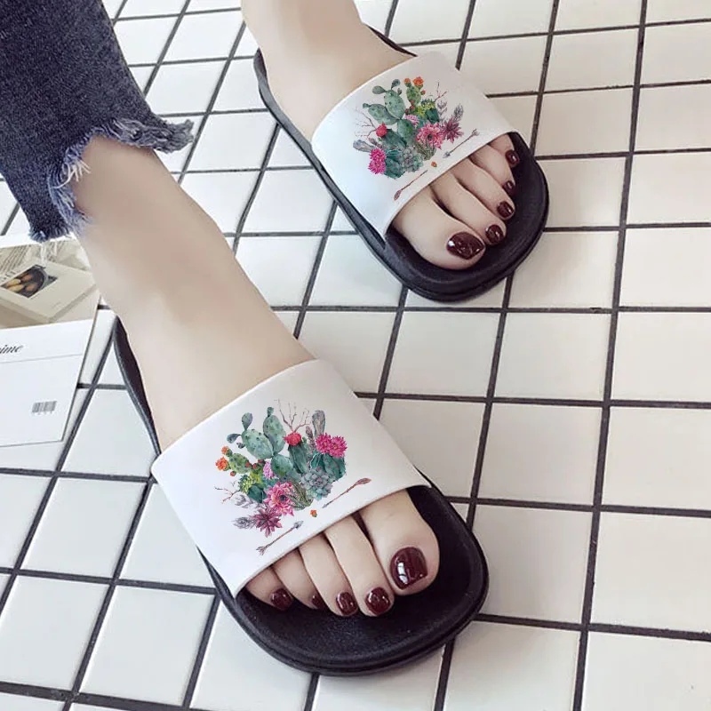 

Fun Cute Cactus cartoon print Women Shoes Slippers Sandals Comfort Casual Harajuku Summer Female indoor Slippers