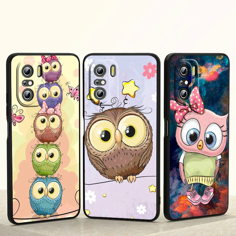 

Cute Owl Hearts Lover For Xiaomi Redmi K40 K30i K30T K30S K30 Gaming Ultra K20 10 10X Pro 5G Black Phone Case Funda Capa