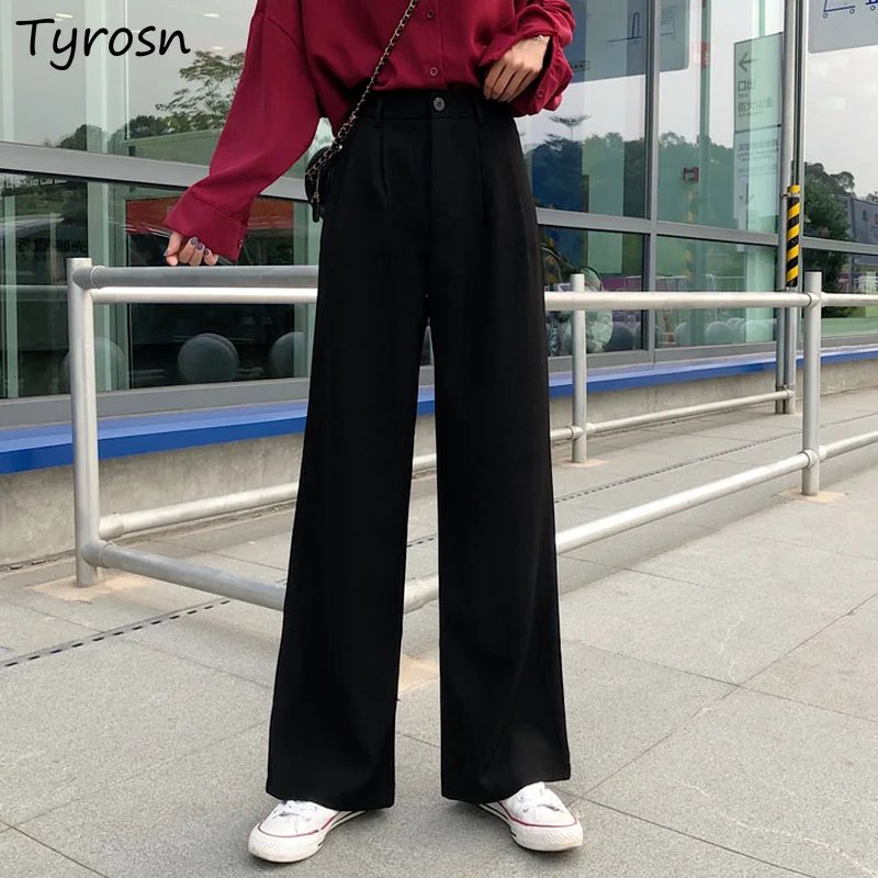 

Mopping Pants Women High Waist Solid Pleated Elegant Draped Fashion Simple All-match Daily Cozy Ulzzang Femme Leisure Bottoms