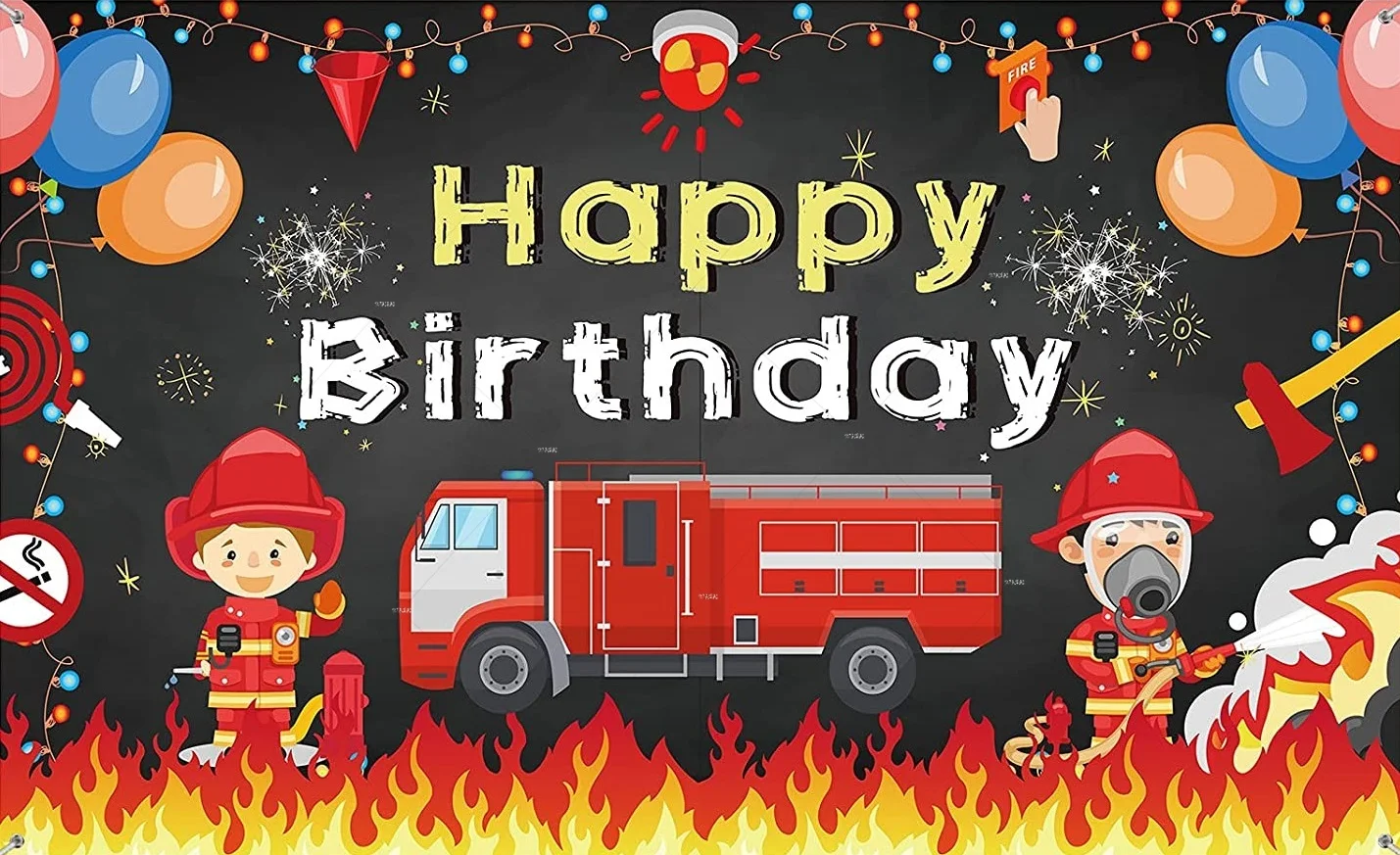 Red Firetruck Birthday Party Supplies Decorations Backdrop Background Banner for Boys Girls Fireman Firefighter Kids Photo Booth enlarge
