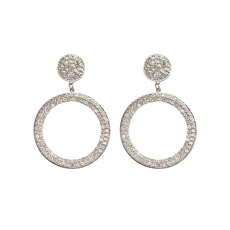 

Fashion New Japan and South Korea Women's Party Alloy S925 Silver Needle Earrings Big Circle Diamond Super Flash Stud Earrings