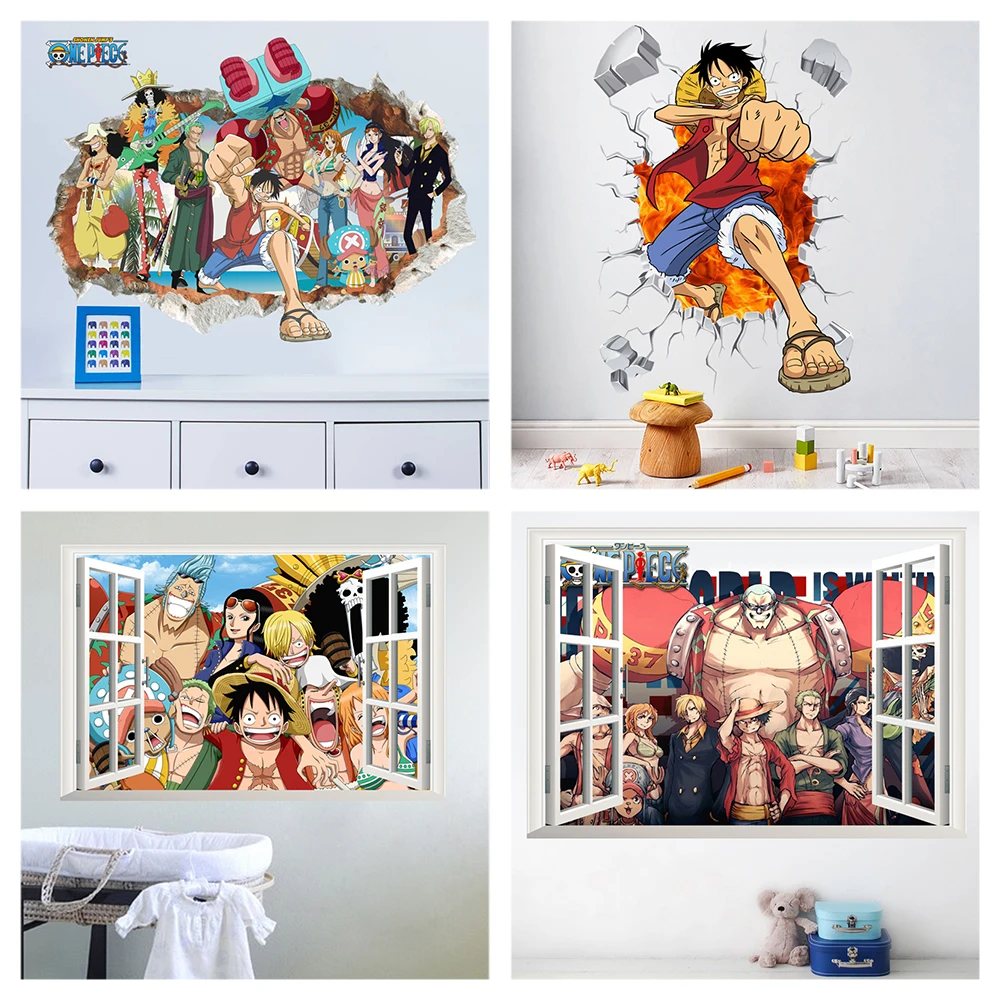 

One Piece Totoro Moana 3d Window Broken Hole Wall Stickers For Kids Room Home Decoration Cartoon Wall Mural Art Boys Girls Decal