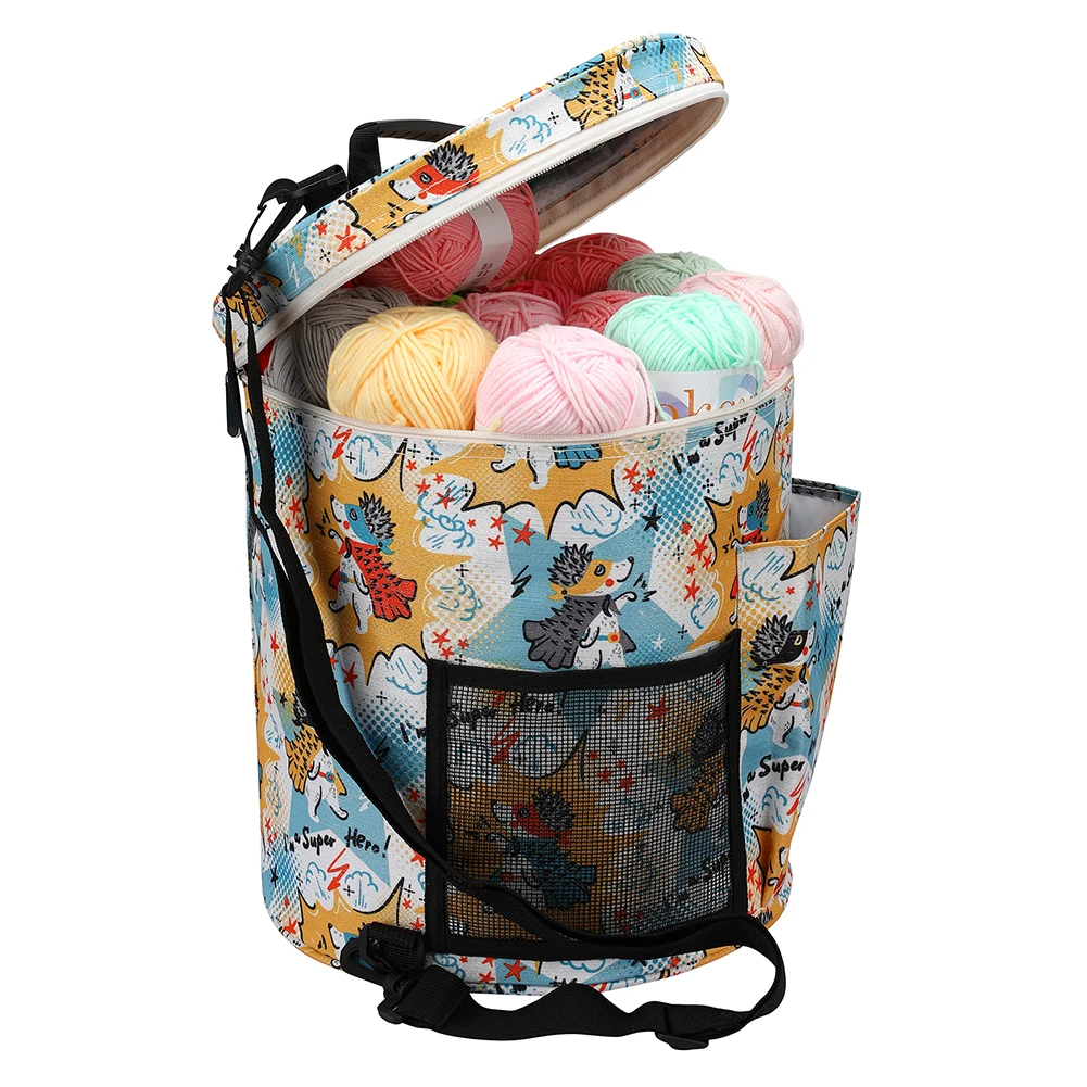 

Сумка для хранения пряжи, круглая вязаная шерстяная сумка с принтом «сделай сам», рукоделие, вязание крючком, Бытовая сумка-тоут, подарок дл...