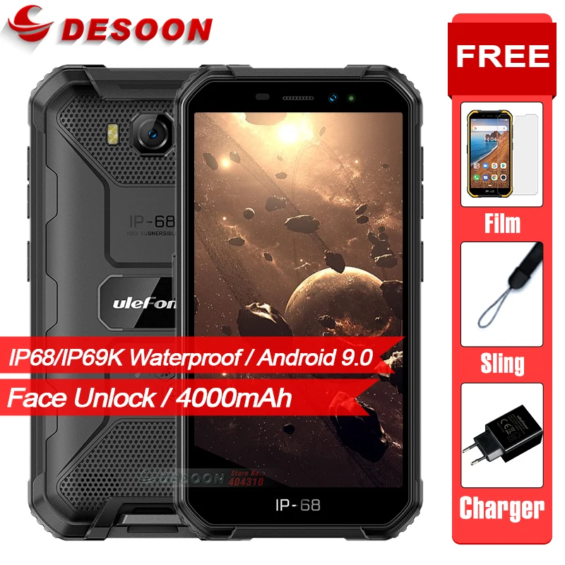 Ulefone Armor X6 2GB 16GB IP68/IP69K Waterproof Mobile phones MT6580 Quad Core 4000mAh Face Unlock Android 9.0 3G Smart Phone