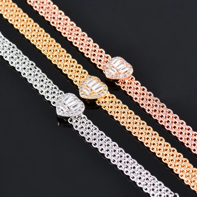 Женский браслет с подвеской в виде сердца розовое золото серебро металлическая