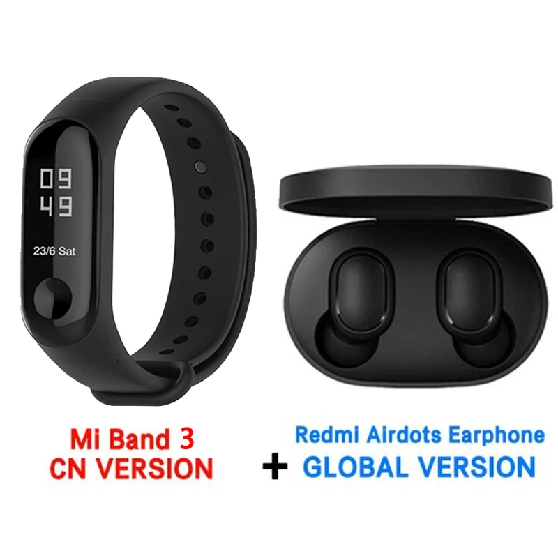 CN add AIRDOTS GB Глобальная версия Xiaomi Mi Band 3 умный Браслет 50 м водонепроницаемый монитор сердечного ритма мужской Браслет фитнес-трекер многоязычный - Цвет: CN add AIRDOTS GB
