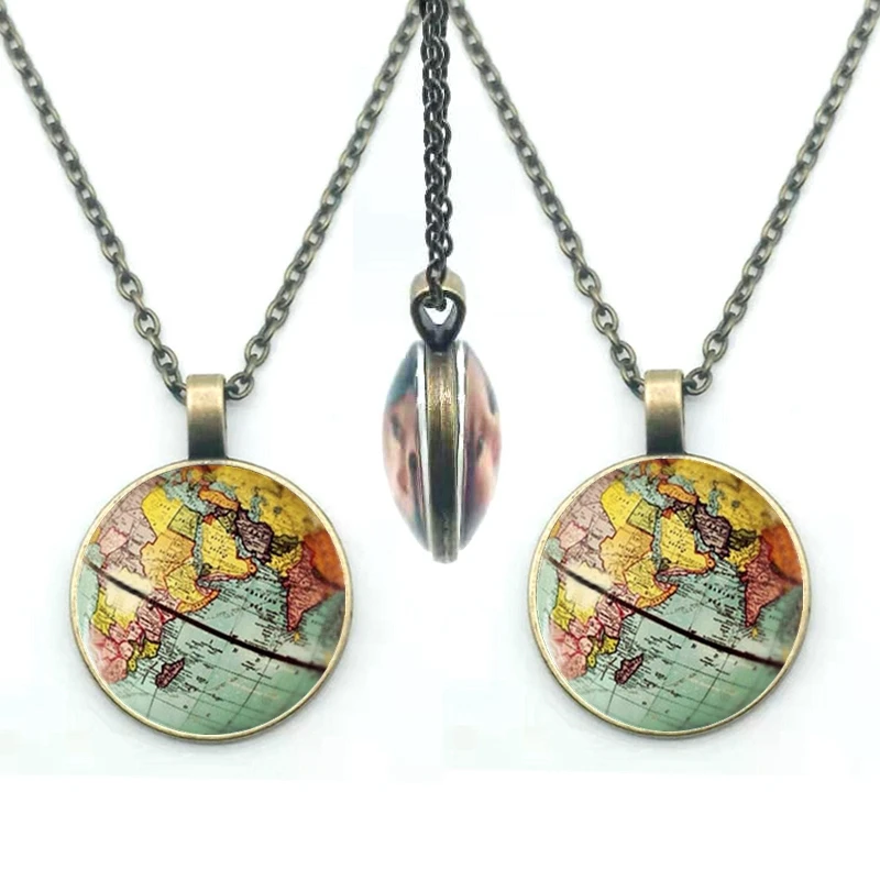 Ожерелье с двойным стеклянным шариком ожерелье изображением планеты Земля