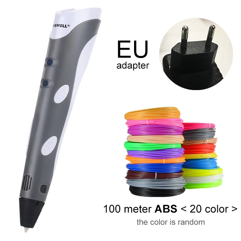 Grey EU-100m ABS Myriwell 3D печати Ручки 1,75 мм ABS Smart 3D ручка с нити для детей развивающая серия хобби игрушки - Цвет: Grey EU-100m ABS