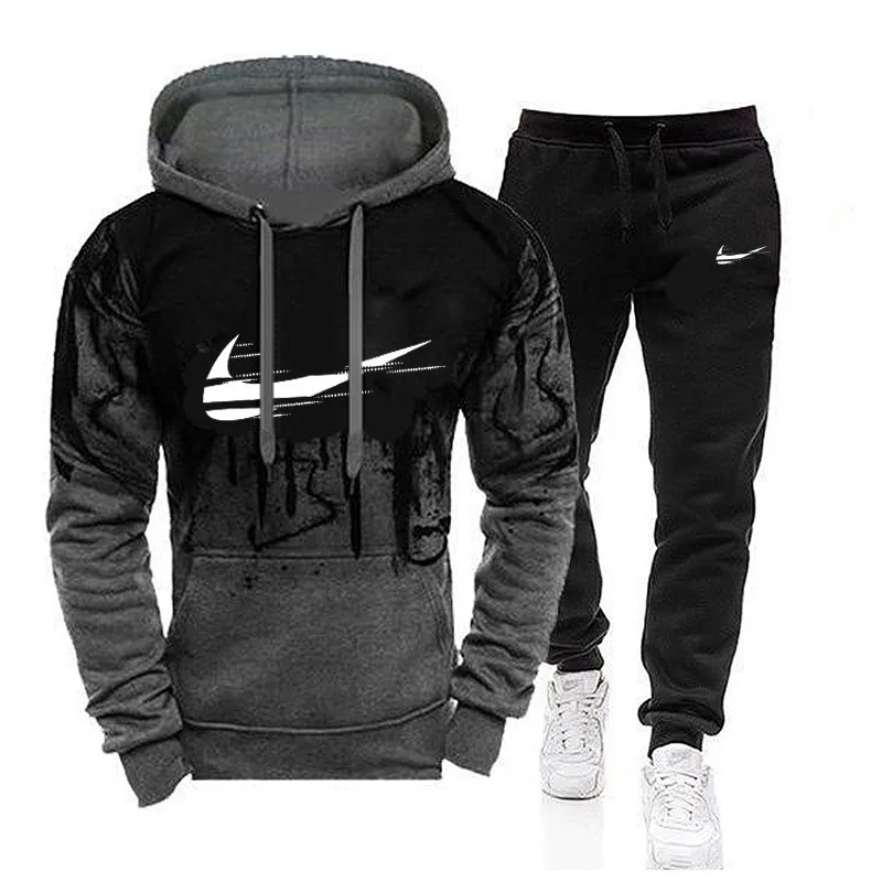 

2021 new autumn and winter long sleeve INIKE trousers coat trend hooded sports leisure printing suit for men