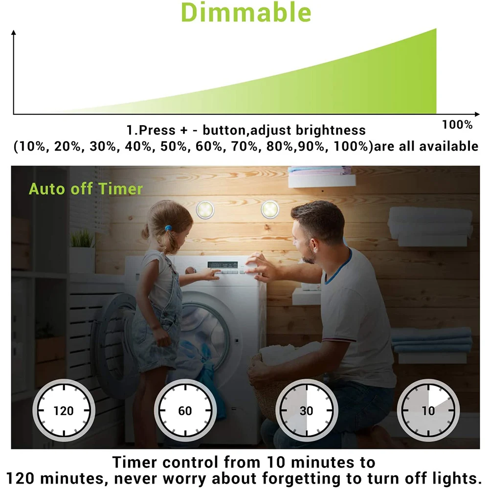 

Remote Controls 16 Colors Round LED Puck Lights Wireless Under Cabinet Lighting Dimmer & Timing Function Closet Night Light D30