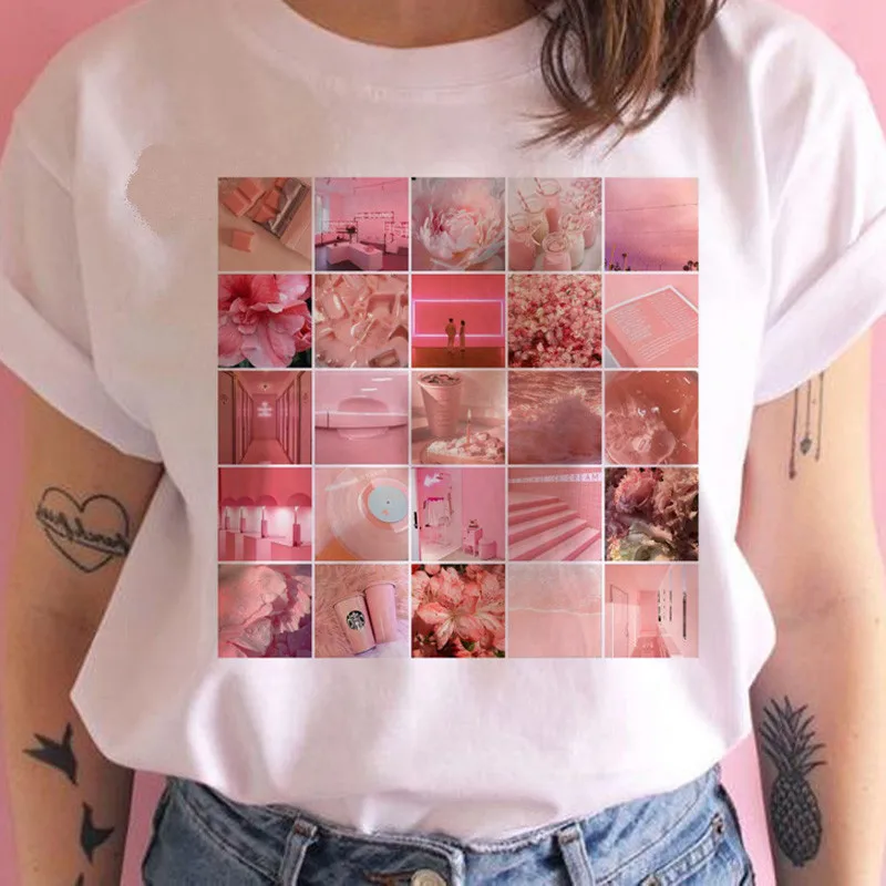 Корейские футболки 90s персиковый принт Эстетическая гранж футболка Женская Harajuku