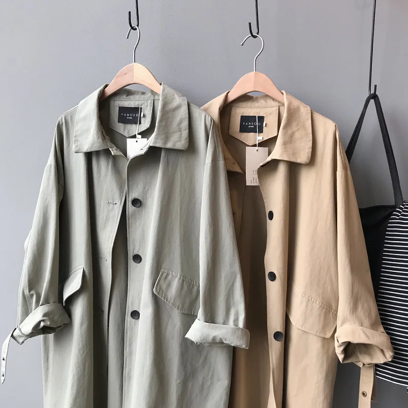 

2021 Autumn Women Cotton Trench Coat Loose Turn Down Collar Women Clothes Long Coat Casaco Feminino Abrigo Mujer Trench Femme