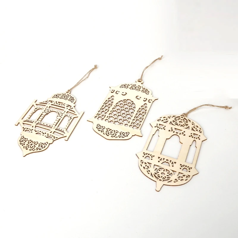 

3 Pcs/Set Eid Ramadan Mubarak Hollow Wooden Ornaments Decoration Hanging Lantern 87HA