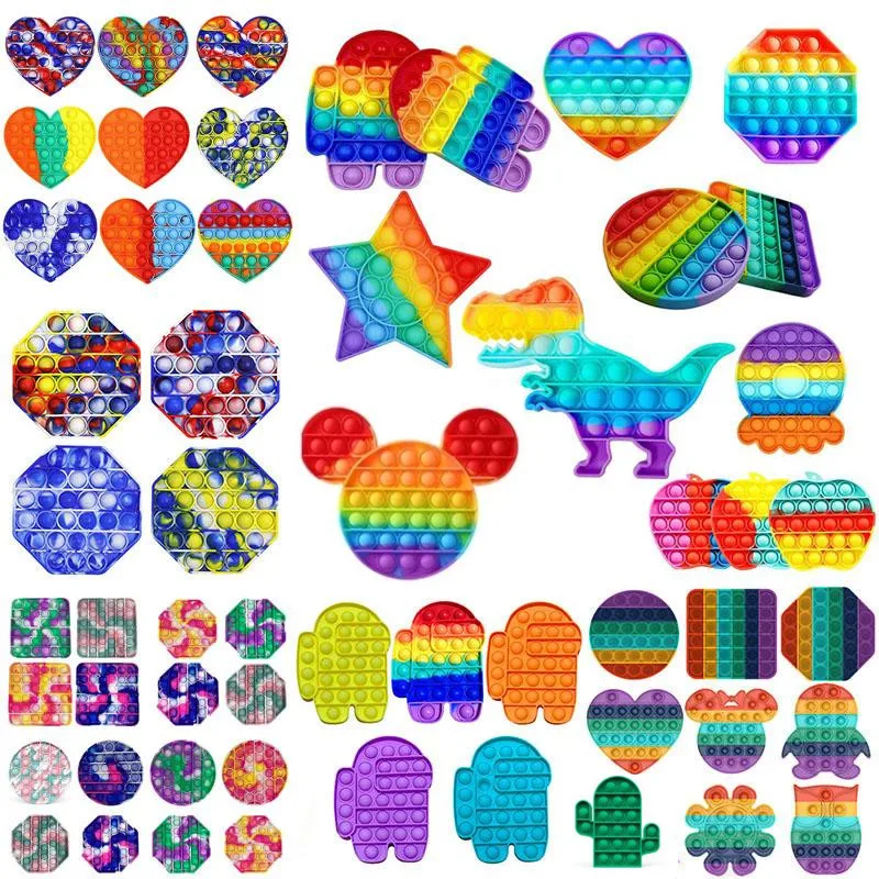 

500pcs/lot Rainbow Push Fidget Toy Sensory Push Bubble Fidget Sensory Autism Special Needs Anxiety Stress Reliever