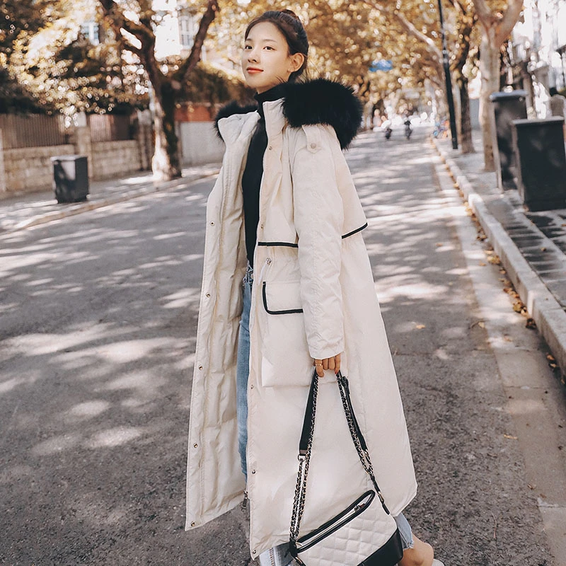 

Unua amo 2021 Women's Parka Fur Collar Hooded Long Winter Jacket Korean Style Fashion High Quality Tihck Warm Bubble Coat Female