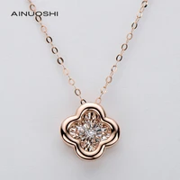 ainuoshi hard gold craft 18k rose real 0 02ct diamond lucky clover dancing pendant necklace for women korea style jewelry 18