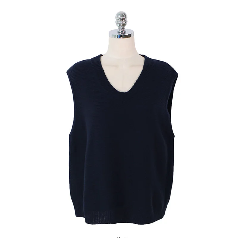 

Solid Loose Sweater Spring Autumn Women's Vest knitted Vest V Neck Fashion Joker knitted Vest Winter Outerwear Plus Size