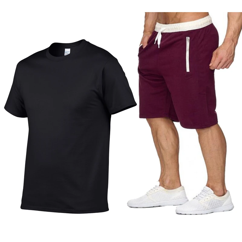 

Summer jogger men's T-shirt short-sleeve suit casual sportswear suit sports shorts breathable 2-piece set cotton suit