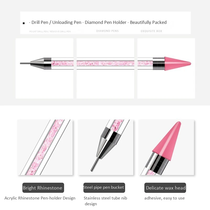 

2Pcs/Set Double Head Nail Pen Diamond Painting Tool Cute Point Drill Pen Diamond Embroidery Accessory Diamond Painting Cross Sti