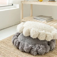 tassel pom poms knitted round cushion home decor sofa pillow yoga mat hand rests kids room decoration round throw pillow beige