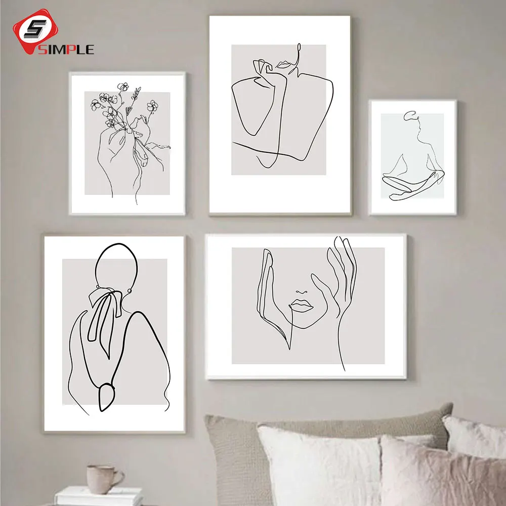 

Abstract Lady Line Drawing Picture Home Decor Nordic Canvas Painting Wall Art Figure Body Hand Posters and Print for Living Room