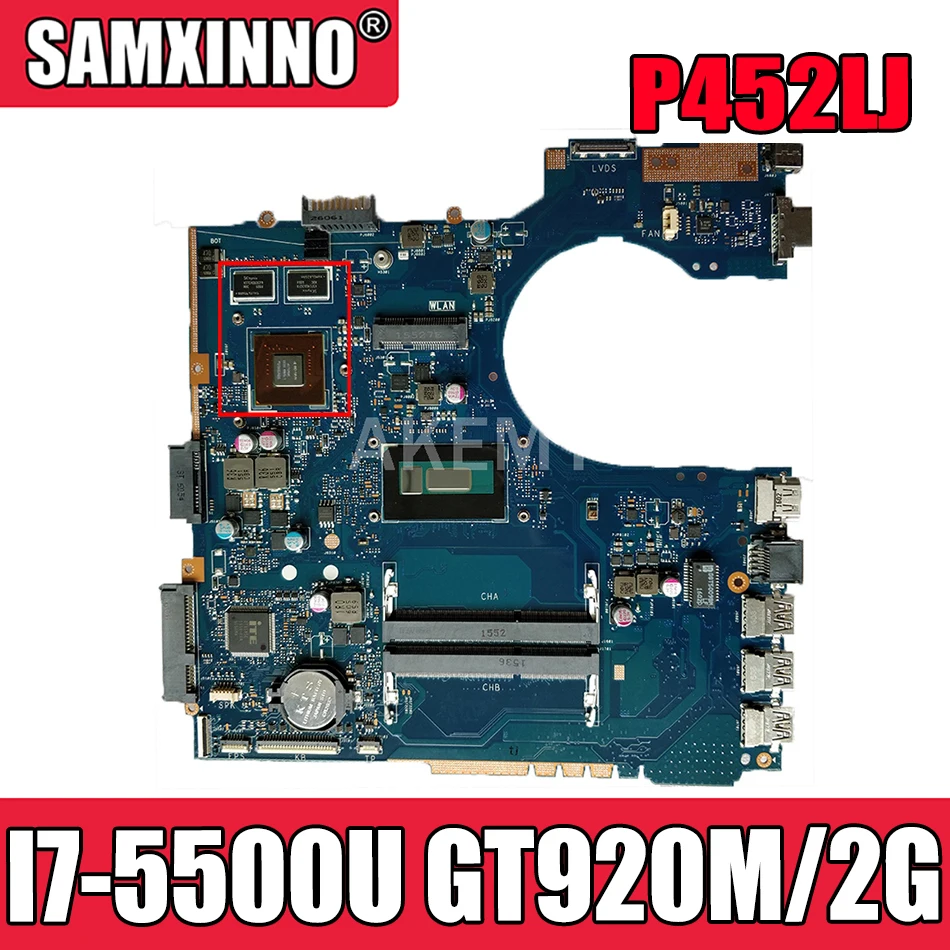 

Akemy P452LJ motherboard For Asus P452 P452L P452LJ P452LJ Laptop motherboard Mainboard 100% Tested W/ I7-5500U CPU GT920M/2G