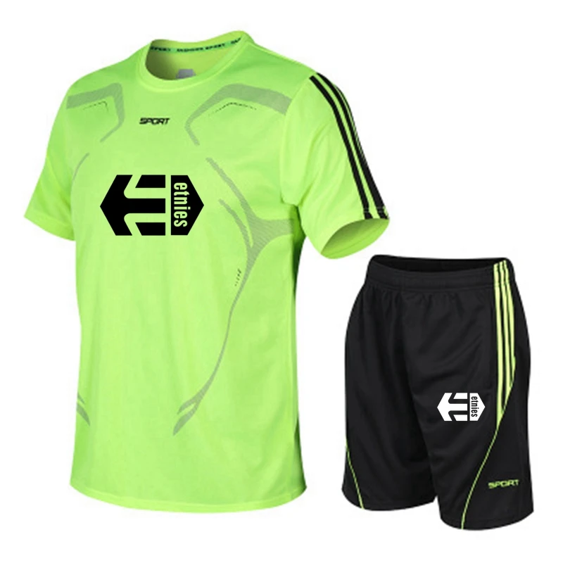 

Etnies printing T-shirt men's suit T-shirt + pants two-piece casual sportswear men 2021 casual T-shirt gym fitness trousers