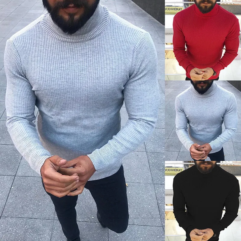 Мужская мода Водолазка с длинным рукавом трикотажные пуловеры мужские
