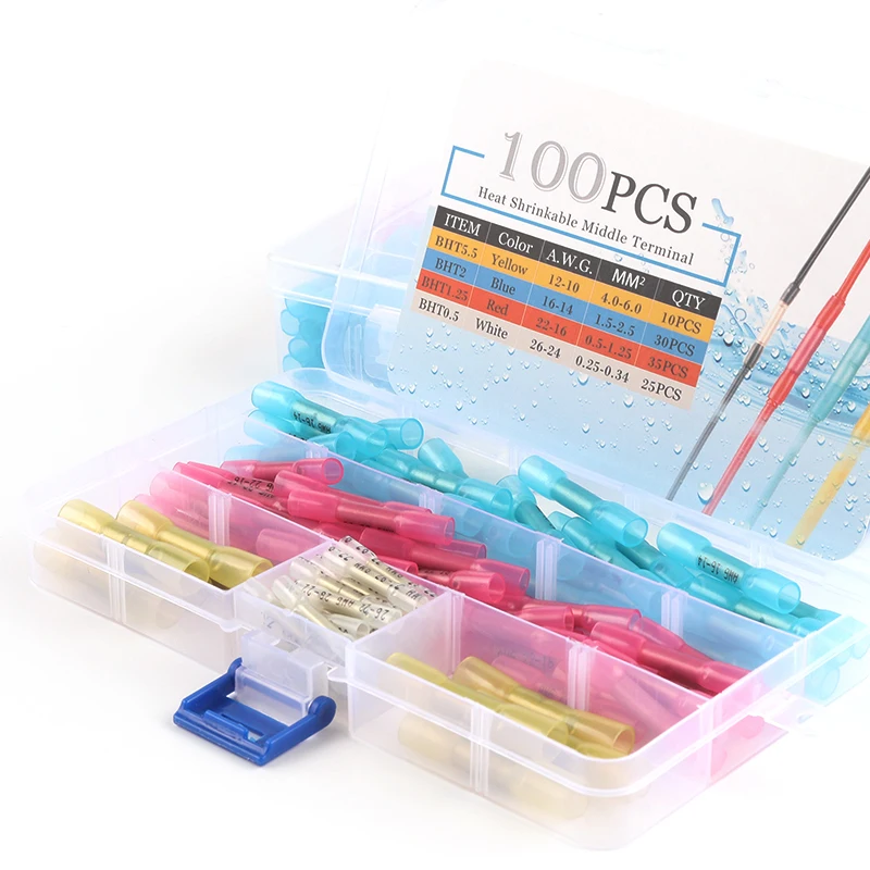 

Boxed Electrical Wire Terminal Heat Shrink Butt Crimp Terminals Waterproof Insulated Seal Wire Connectors Splice Kit