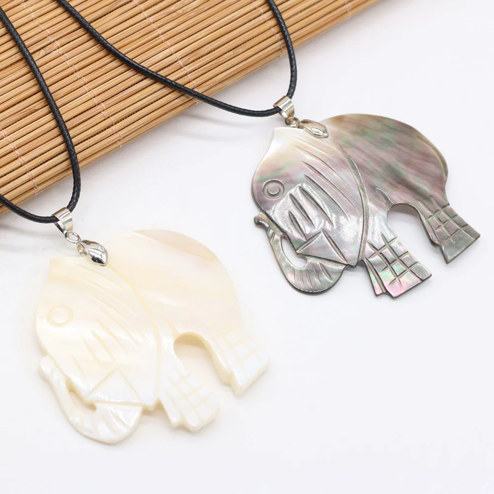 

Retro Style 2021 New Natural Shell Alloy Pendant Hand-carved Cute Elephant Jewelry Men and Women Couples Banquet Gifts 60cm 1PC