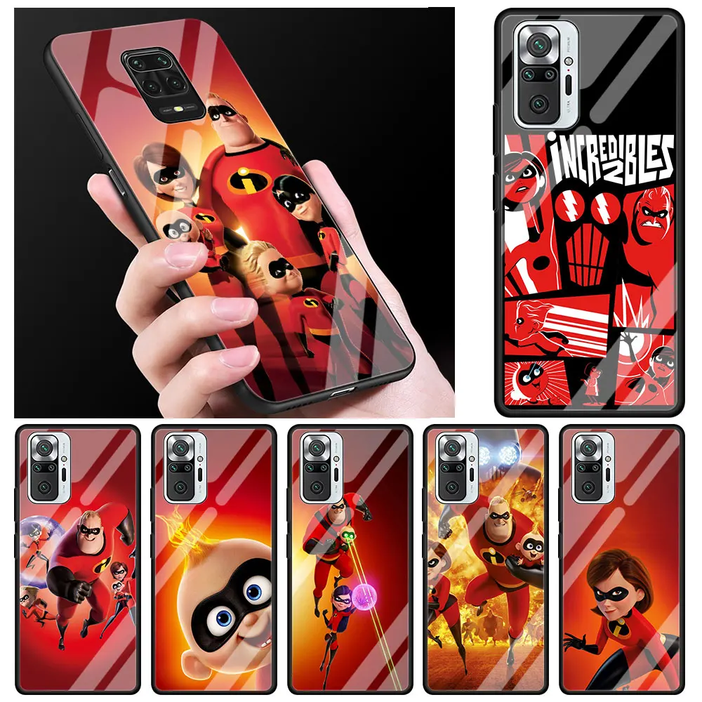 

The Incredibles Disney Luxury Glass Case For Redmi K40 Pro Plus 9 9C 9A 7 8A K30 K30 Cover Capa Fundas Coque