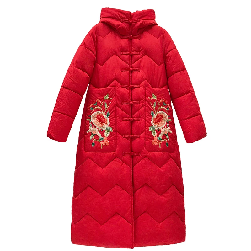 High Quality Winter Jacket Women Parkas Warm Thicken Chinese Style Retro Ladies Outwear Coat Female Hooded Long Parka Overcoat