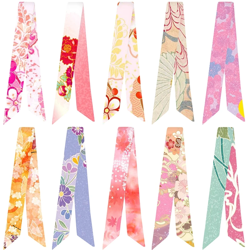 

95*5cm Japanese Pattern Printing Twill Silk Scarf Fashion Floral Design Long Small Head Scarves Bag Ribbons Kerchief Ladies Tie