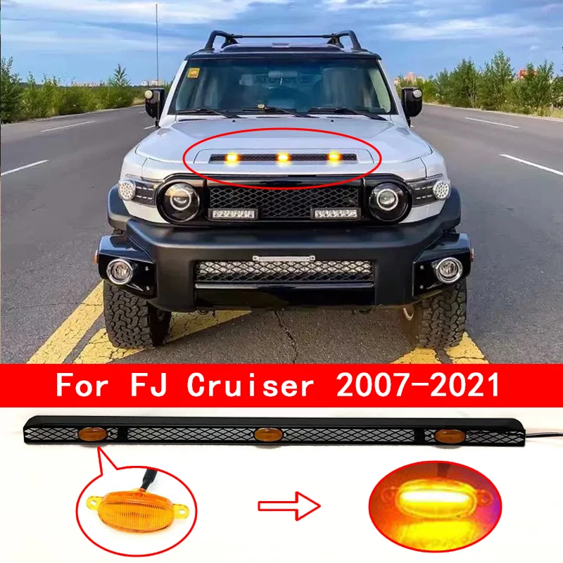 

For Toyota FJ Cruiser 2007-2021 Car Front Grille Yellow LED Light Cover Light Lamp Diy Car AccessoriesUnder Bonnet Led