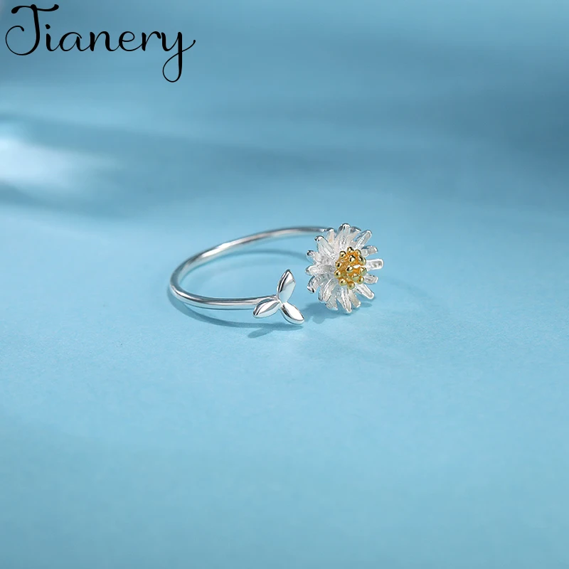 Женское кольцо в стиле бохо JIANERY серебряное с ромашками и цветами вечерние