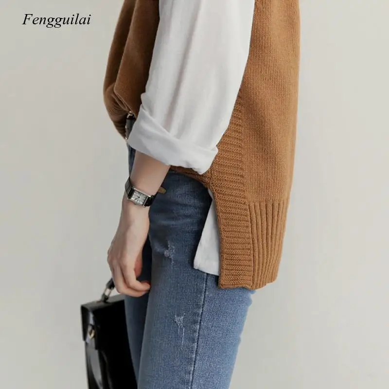 

Women Sweater o Neck Knitted Vest Solid Vintage Elegant Thick Warm Pullover Female Autumn Winter Jumper Fashion Korean