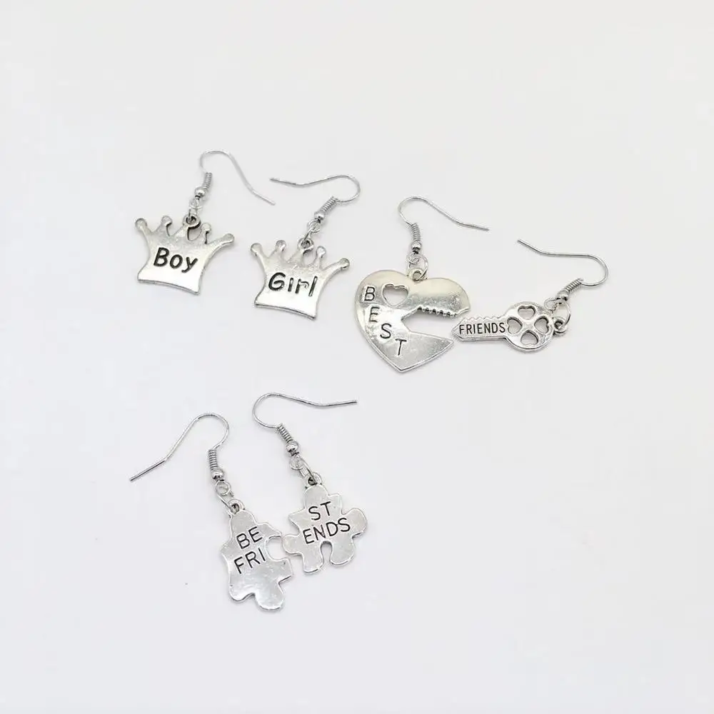 Мода 1 пара пар Любовь Сердце пазл замок ключ шармы серьги подходят DIY ручной