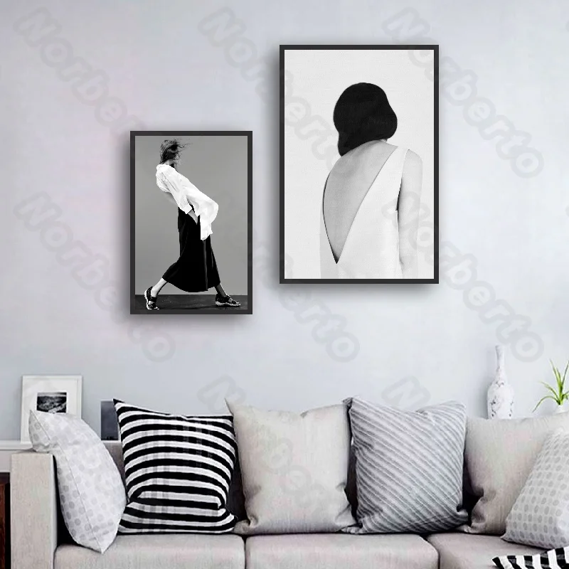 

Art Abstract Figures Canvas Painting Poster The Back of Men Wearing a Hat and Women In The Black Background for Home Room Decora