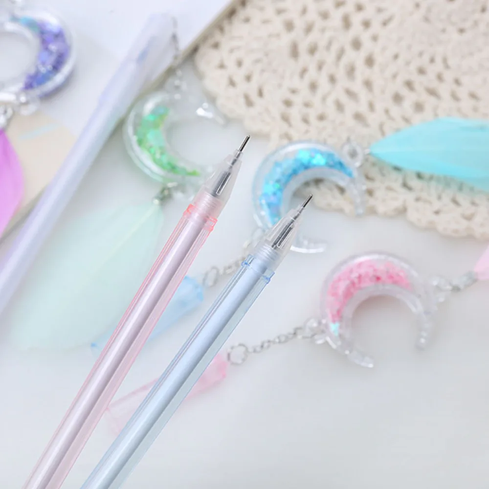 

20Pcs Romantic Pens Feather Pendant Ink Pens Stationery (Random Color)