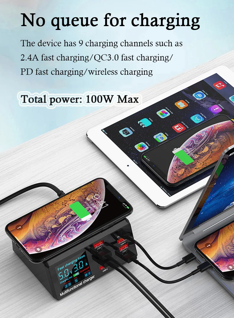diyfix x9 intelligent multifucntion charger with pdqc 3 0 for iphone huawei fast wireless charging usb digital display tool set free global shipping
