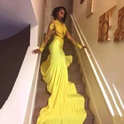 Элегантное желтое платье для выпускного вечера с длинным рукавом Русалка 2020 Иллюзия сексуальное с v-образным вырезом сзади длинное вечернее платье robe de soiree