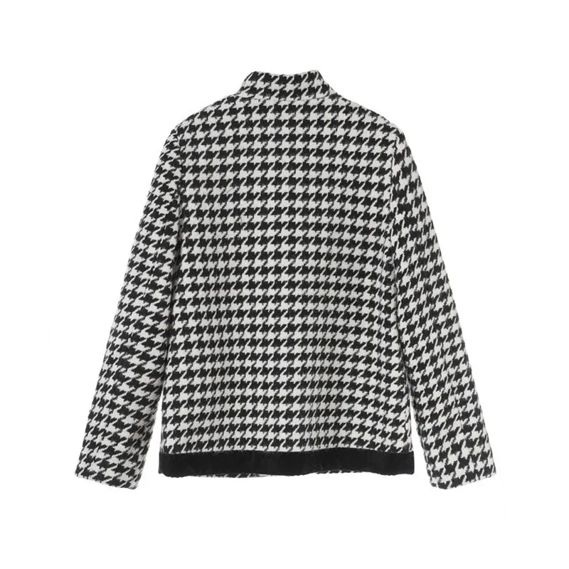 Ретро Женская твидовая куртка в ломаную клетку 2019 зимнее однобортное твидовое