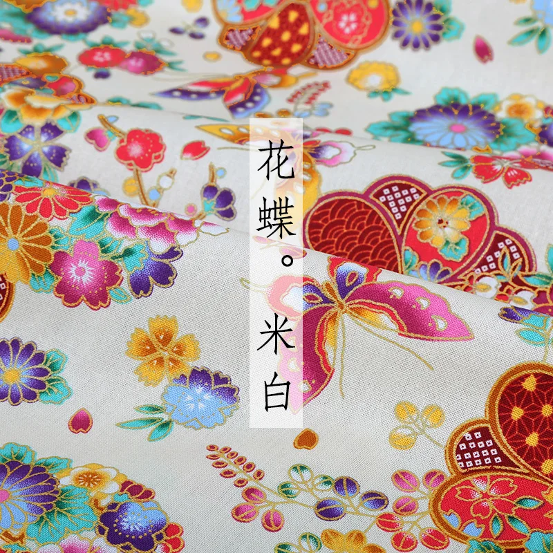 06 white Японское кимоно хлопок ткань позолота Печать cheongsam ткань для платья лоскутное домашнее текстильное изделие материал 150*50 см - Цвет: 06 white