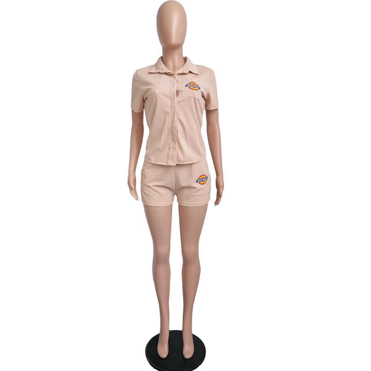 

LINLING 2021 Summer Dickie Women's Slim Short Sleeve Button Cardigan Two-Piece Overalls With Pockets