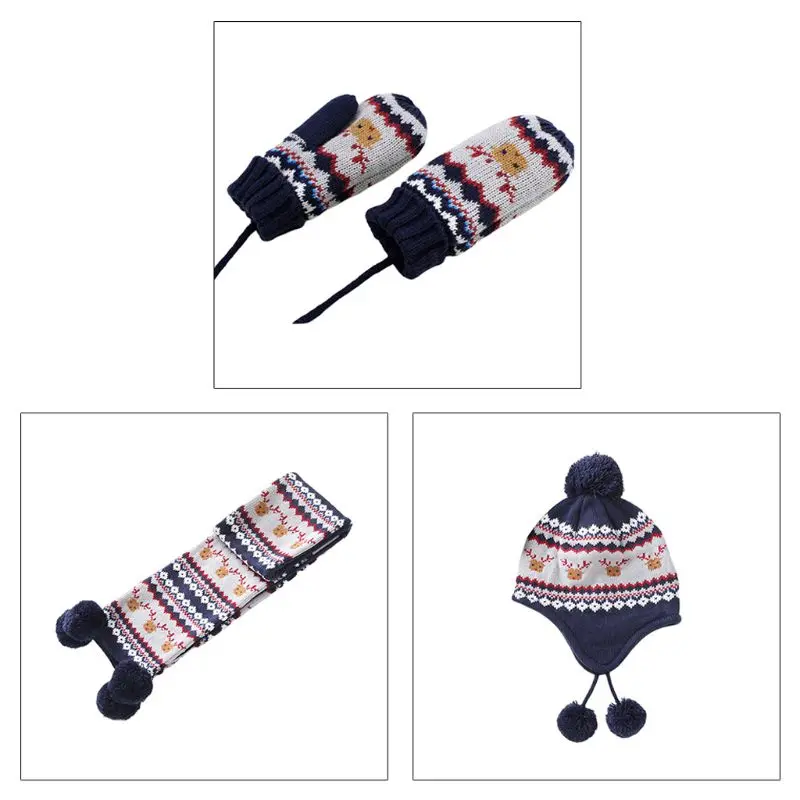 

Детская зимняя Рождественская шапочка с помпоном в виде оленя, ушной вкладыш, длинный шарф, перчатки, 85WB
