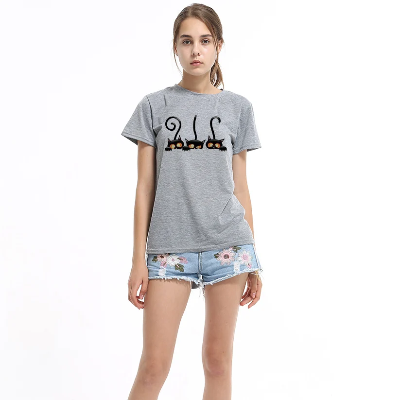 Лидер продаж летняя женская футболка с 3D рисунком озорного черного кота красивые