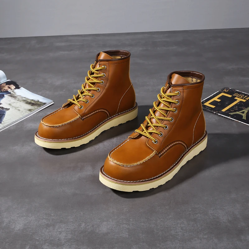 

REVT Men Boots Leather Spring Autumn Vintage Style Ankle Boots Men Lace Up Footwear Fashion Casual Shoes Men Botas Hombre 39 46